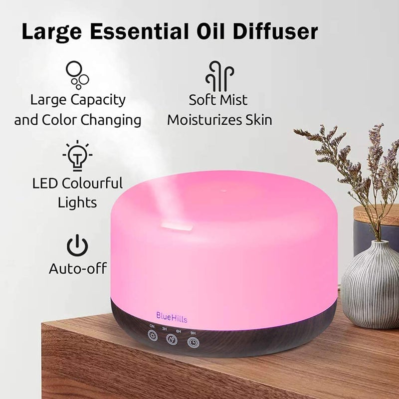 BlueHills Premium 1000 ML Large Essential Oil Diffuser Humidifier for Room Home Aromatherapy Big Capacity Oil Diffuser with DÃ©cor LED Lights Long Running Round Diffuser Dark Wood Grain â€“ D002 - Image 5